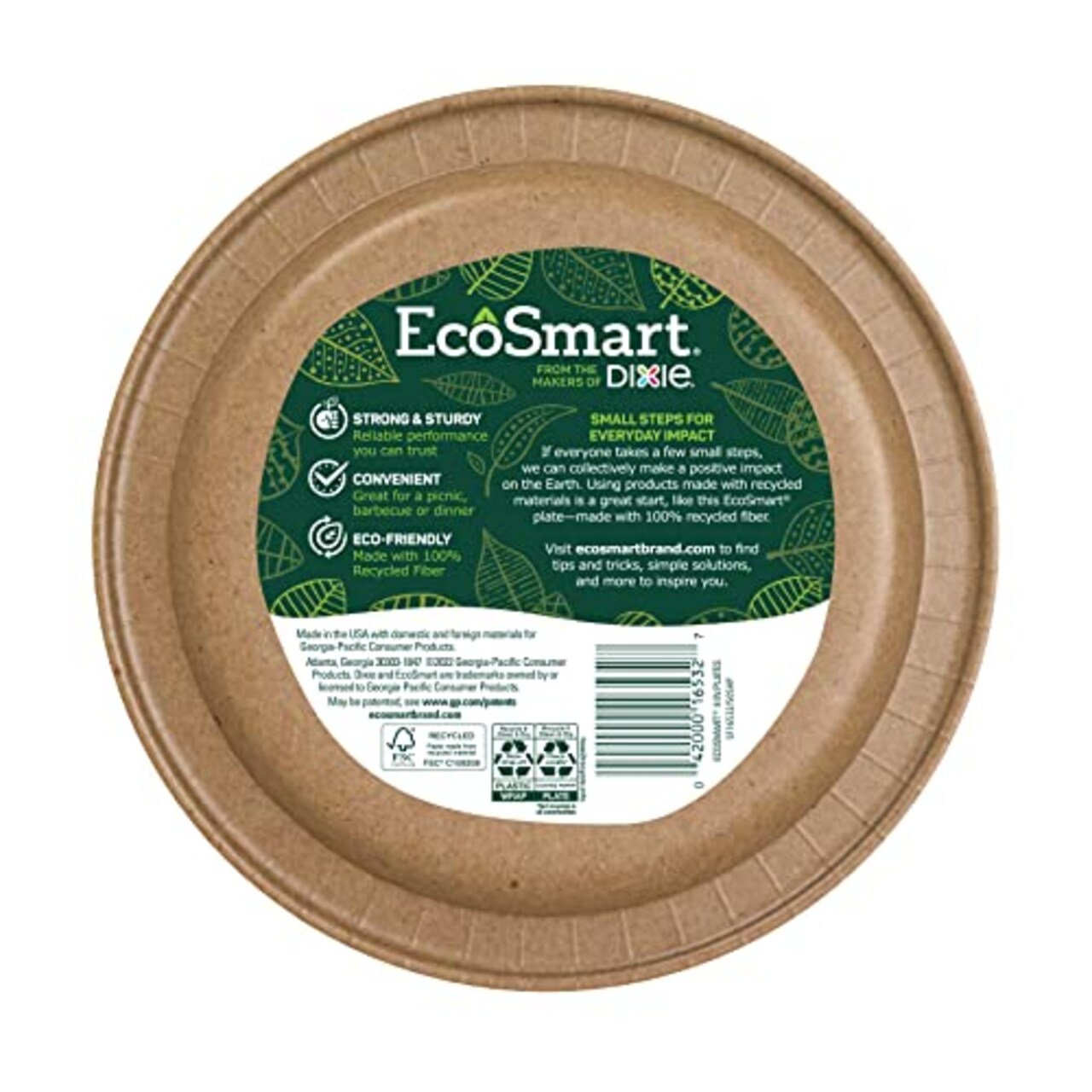 EcoSmart from The Makers of Dixie 100% Recycled Fiber Paper Plates, 8.5in Lunch or Light Dinner Size Disposable, 50 Eco-Friendly Plates